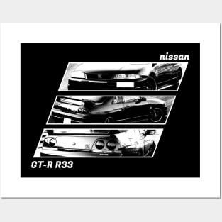 NISSAN SKYLINE GT-R R33 Black 'N White Archive 2 (Black Version) Posters and Art